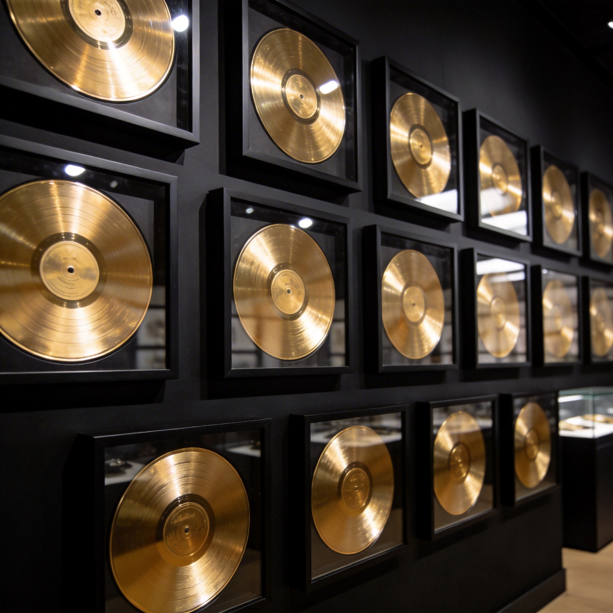 Gold vinyl record frame display