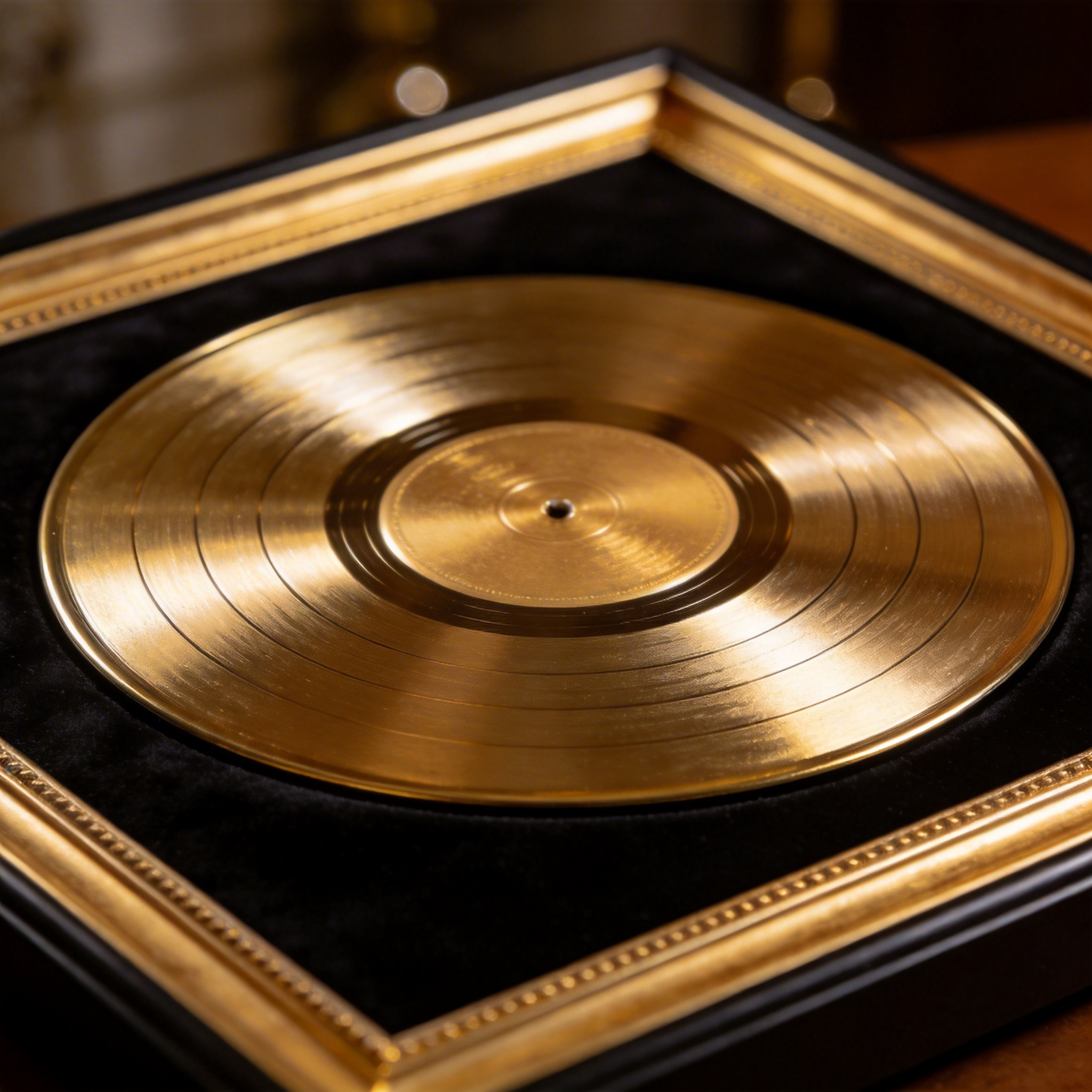 Gold plated vinyl record in premium frame